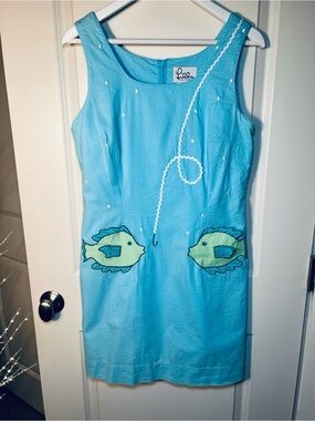 Rare Vintage Women’s Lilly Pulitzer Fish Appliqué Shift Dress Size12